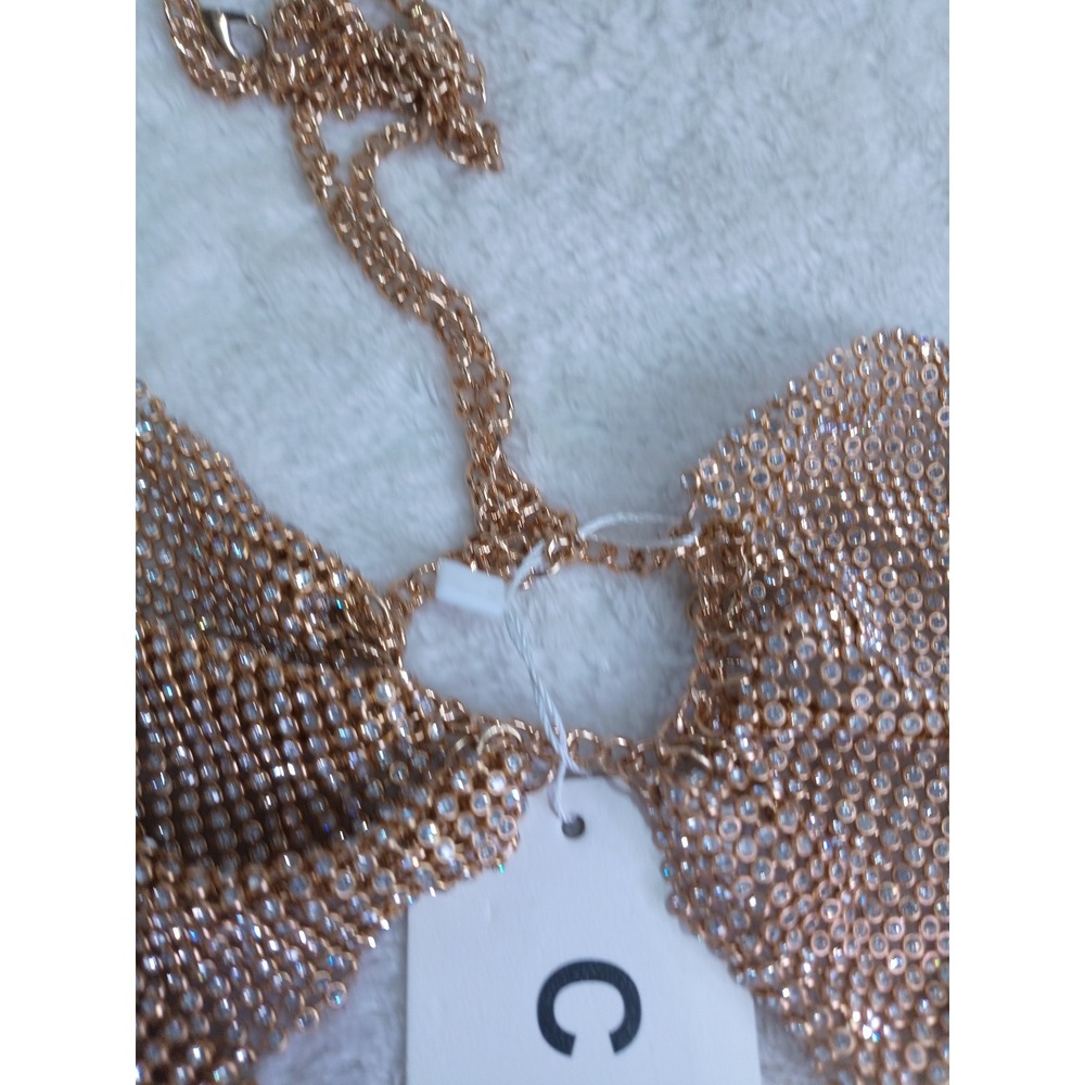 CJES Gold Rhinestone Mesh Halter Bra Top Crystal Festival Rave Party Top (147) - Picture 4 of 9